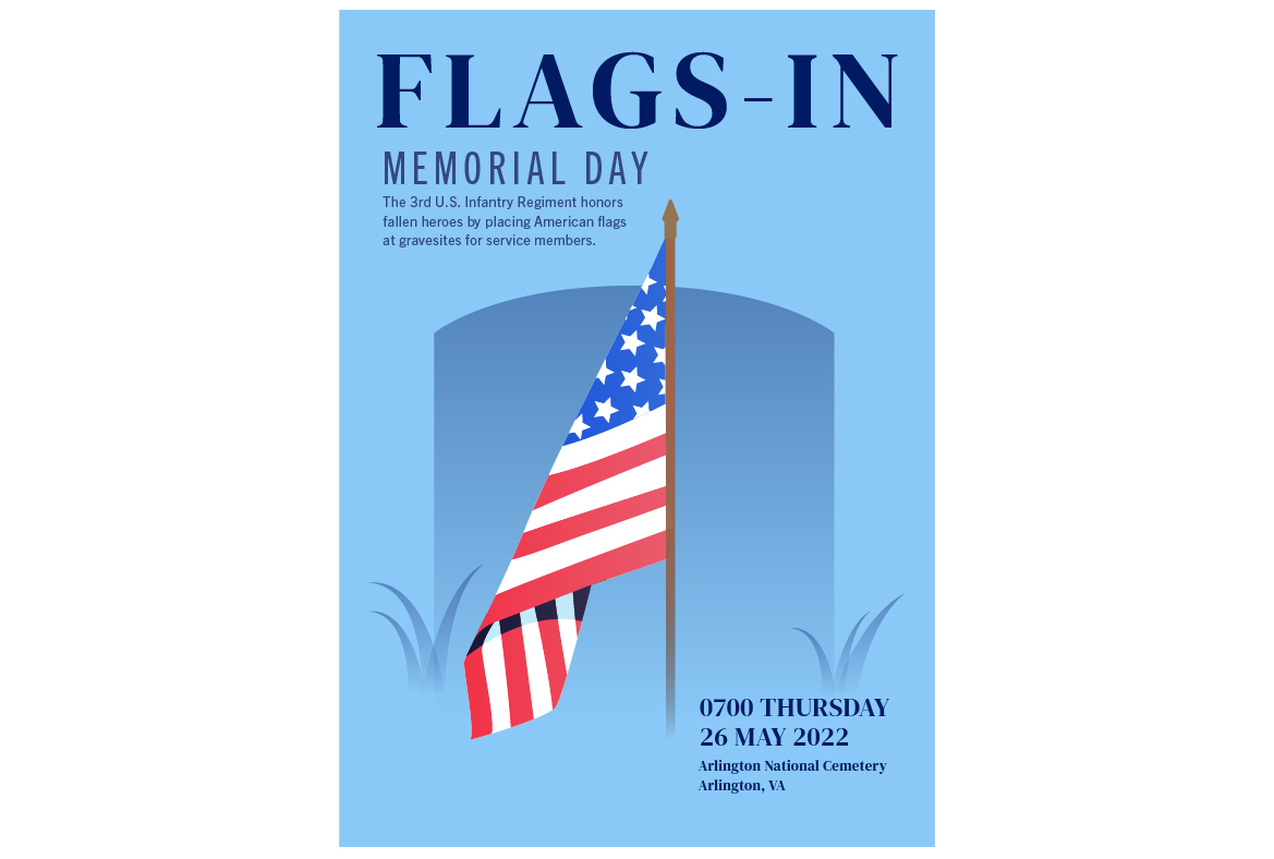 An improved design of the sample poster, Design B, presented in scenario 1. Design B includes information about a Memorial Day celebration.