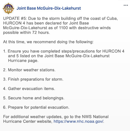 Fake social media post of hurricane evacuation update