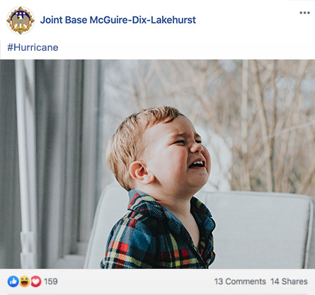 Fake social media post of GIF of boy throwing tantrum with the hashtag Hurricane